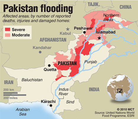 Areas affected by the 2010 floods in Pakistan Source: United Nations World Food Programme, ESRI ⓒ 2010 MCT