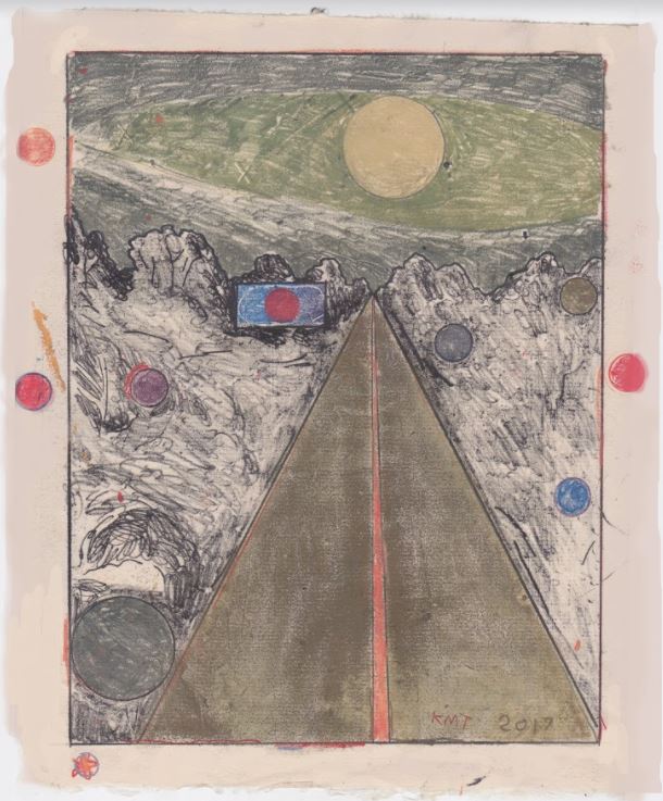 collage depicting road and sun