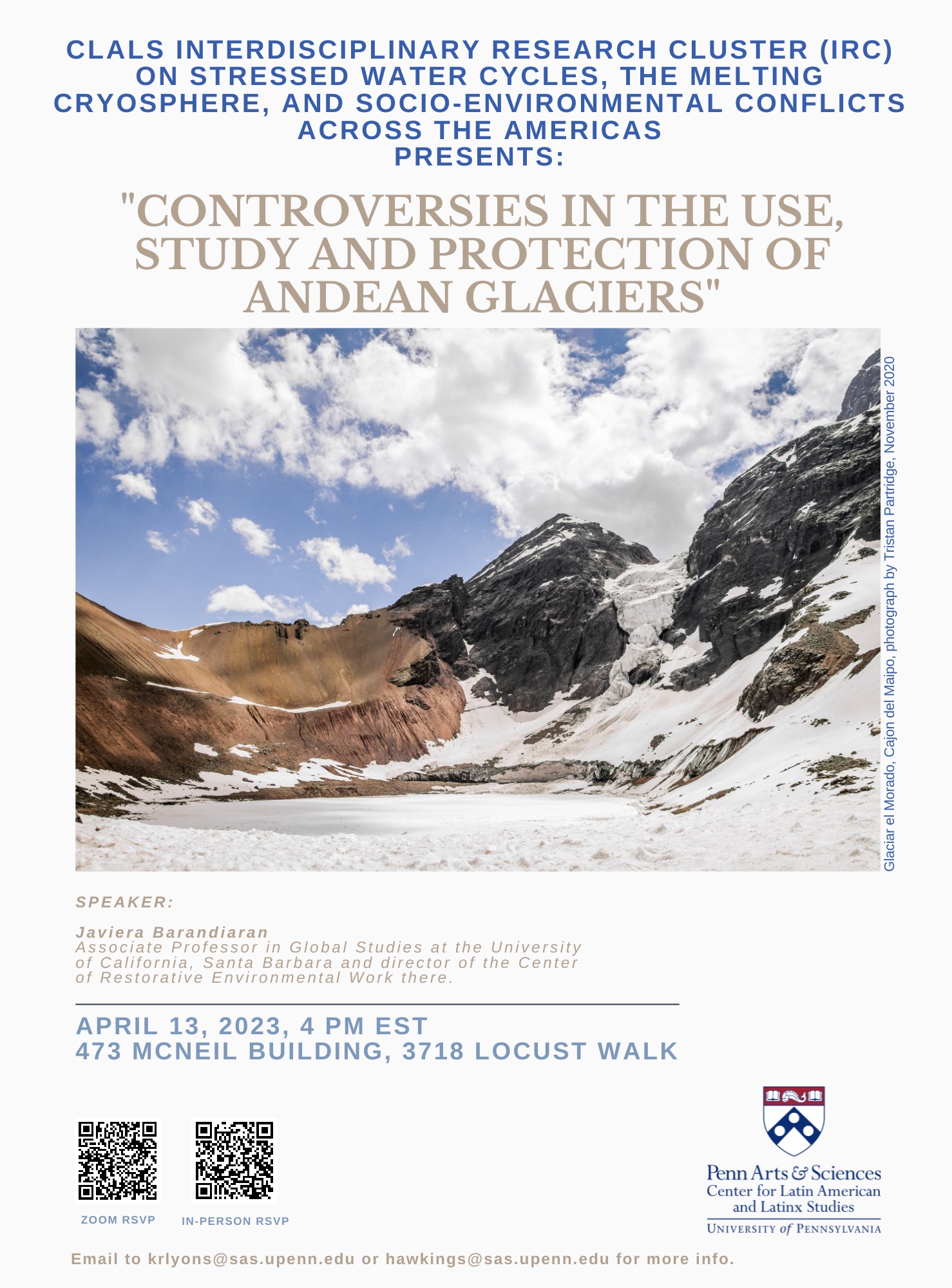 Controversies in the Use, Study, and Protection of Andean Glaciers event poster