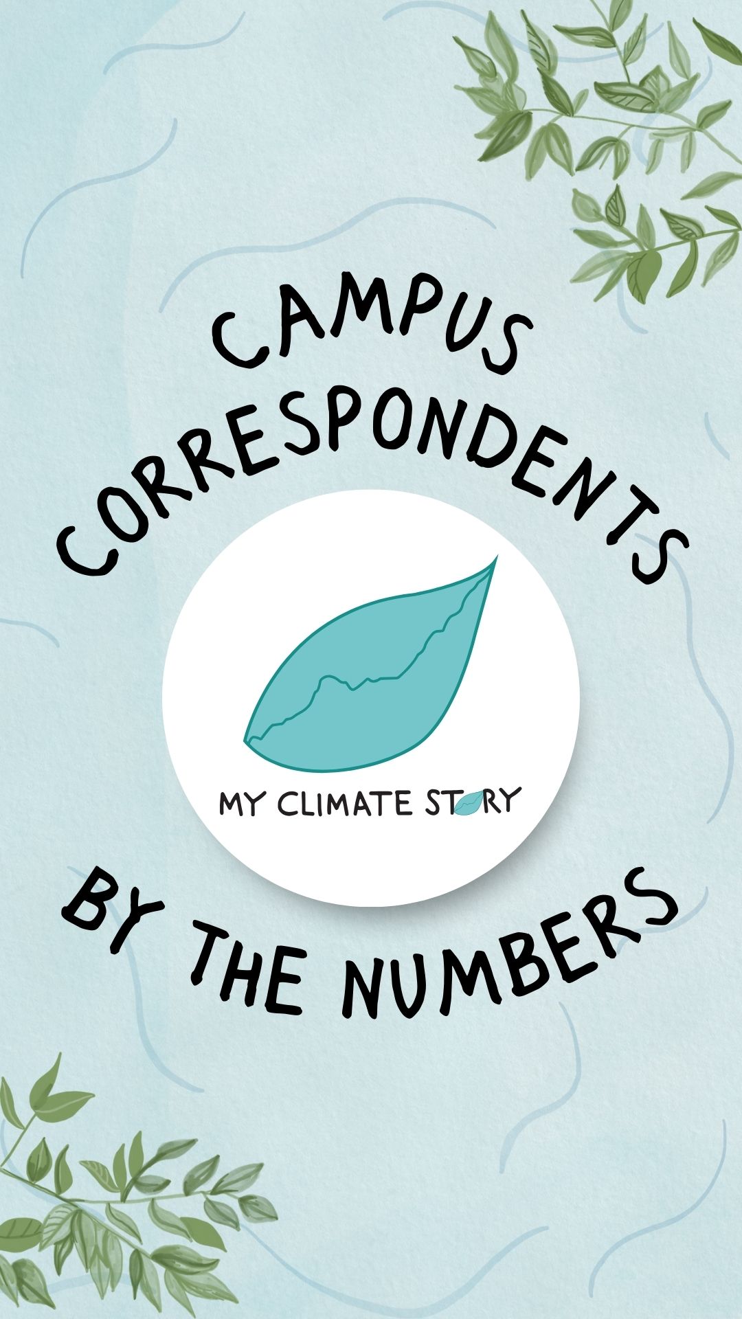 Hand written style text reads "Campus Correspondents By the Numbers," with the MCS logo and leaf illustrations.