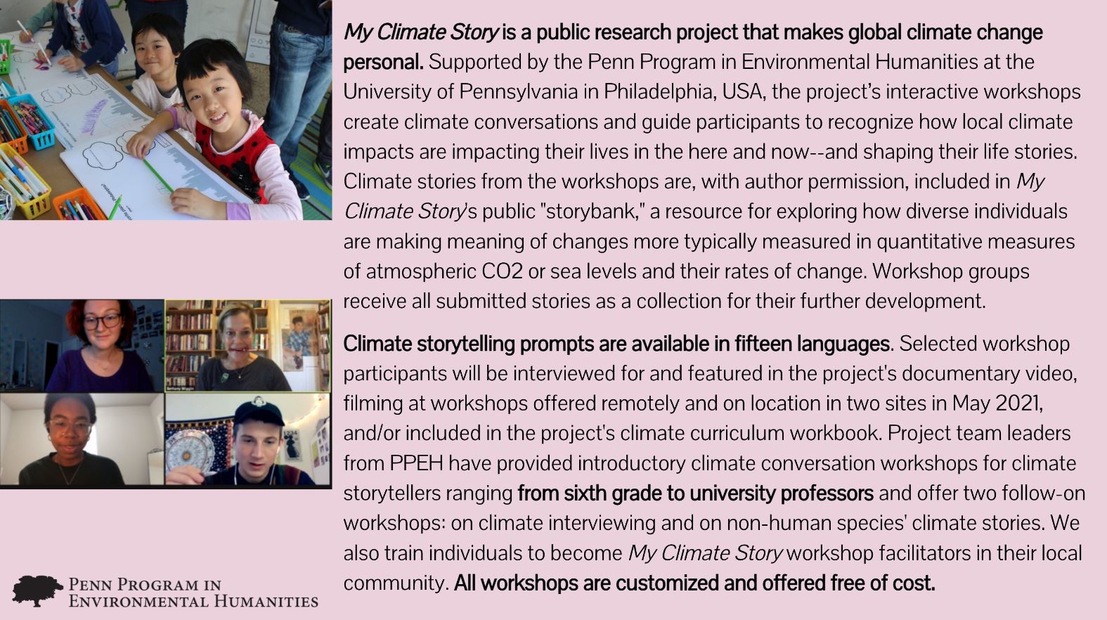 pink slide describing My Climate Story participation in BRIDGES meeting