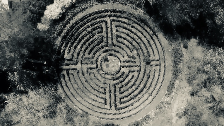 Labyrinths are networks of paths that can be disorienting, also create illumination and reflection during the navigation process. (Edited image from still of footage by Coty Batemon) 