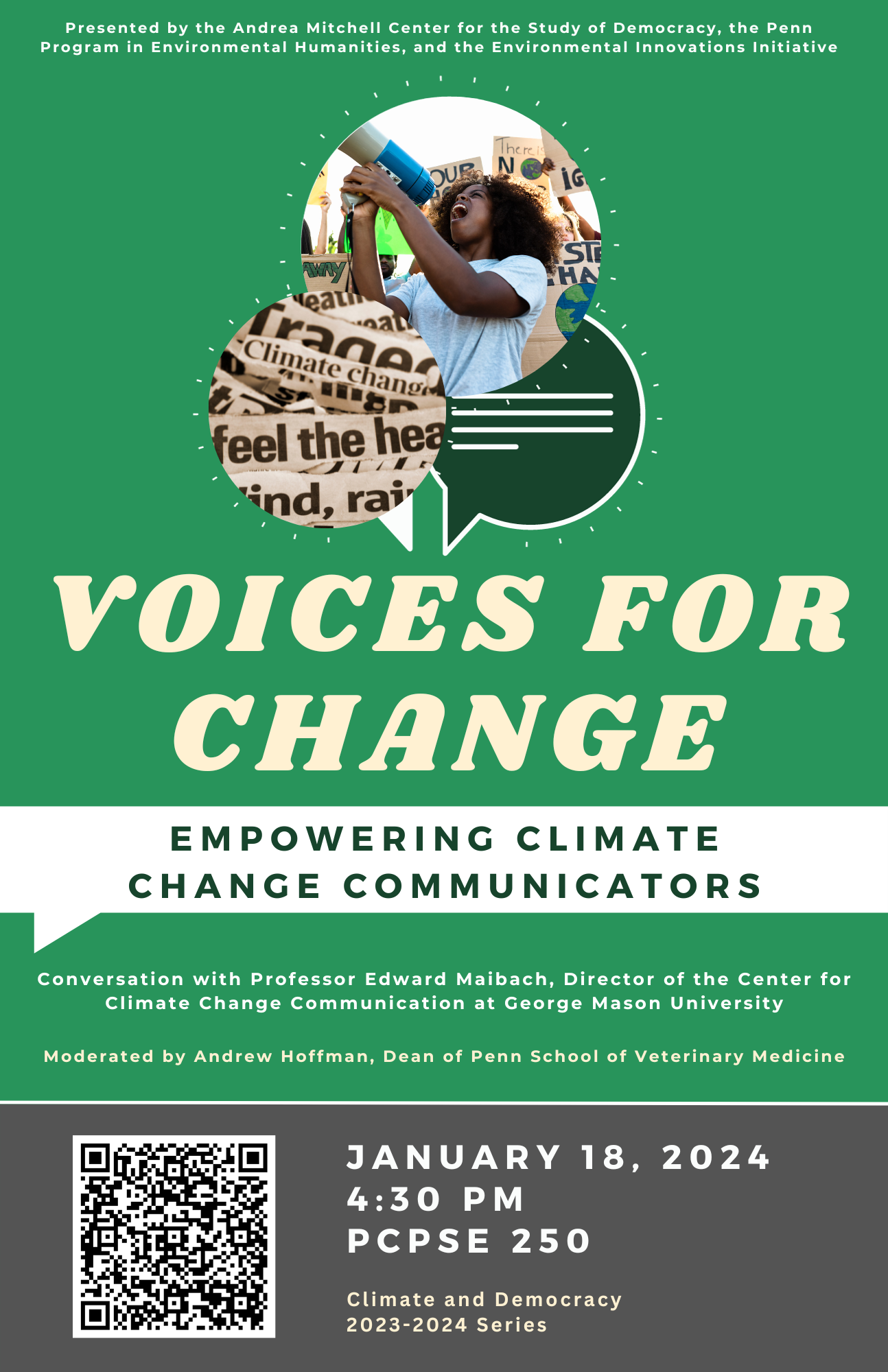 Flyer for event, "Voices for Change: Empowering Climate Change Communicators."
