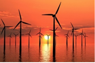 windmills by sunset