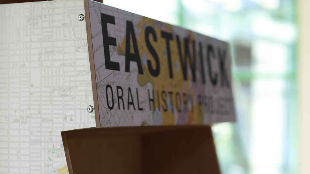 Documentation of the Eastwick Oral History Project Kiosk at John Heinz National Wildlife Refuge at Tinicum (William Hodgson/PPEH)
