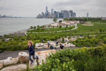 View of Manhattan from “The Hills,” a new park developed on Governors Island’s southern acreage. Photo © Robin Michals, 2018  