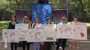 Group of PPEH students fellows and staff with posters launching the #MyClimateStory initiative